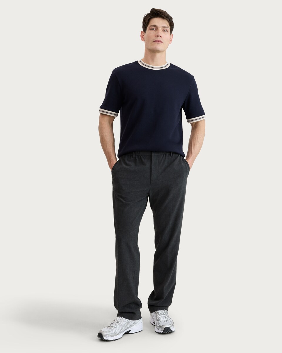 image 1 of F&F Cotton Rich Striped Trim Short Sleeved T-Shirt in Navy