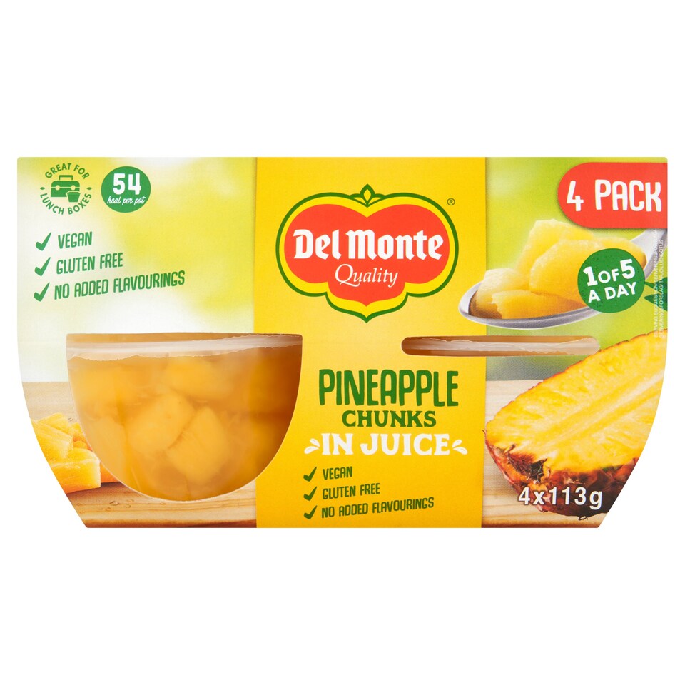 Del Monte Fruit Express Gold Pineapple In Juice 4X113g
