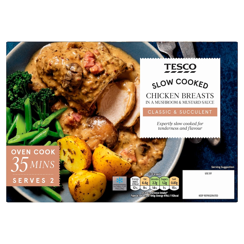 Tesco Slow Cooked Chicken Breasts in a creamy Mushroom and Mustard sauce 470g