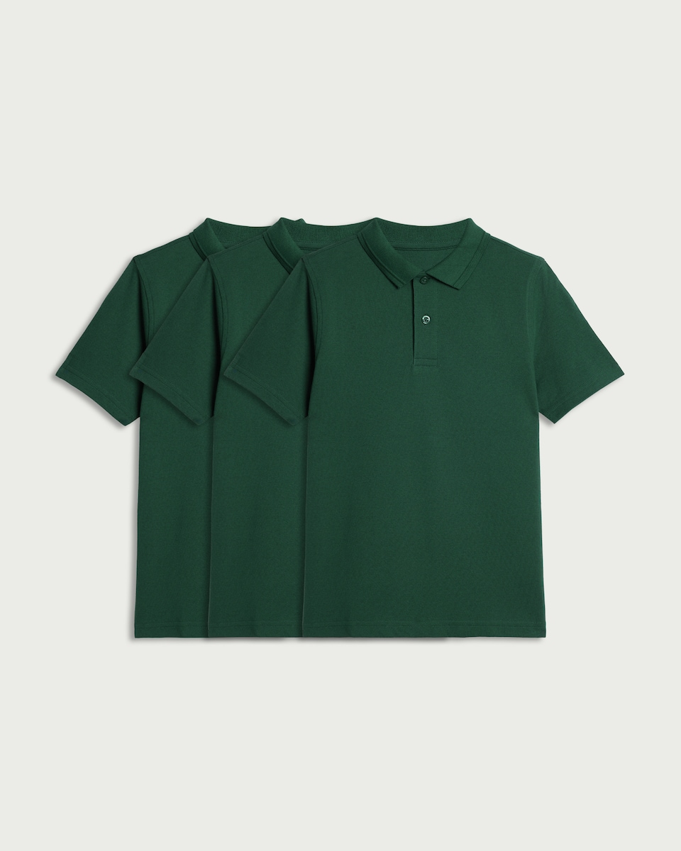 F&F School Boys 3-Pack Pure Cotton Regular Fit Polo Shirts in Green