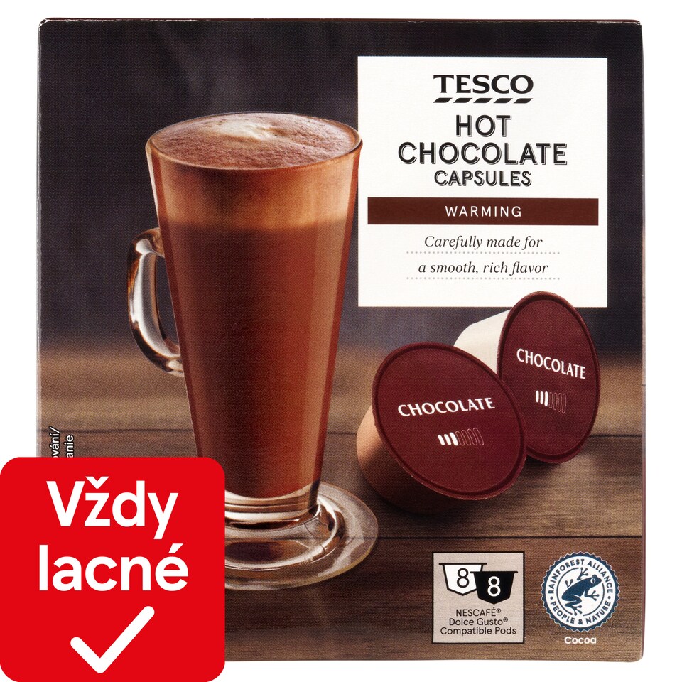 Tesco Sladená zmes na prípravu kakaového nápoja a sušené mlieko s cukrom 8 x 16 g + 8 x 16 g (256 g)