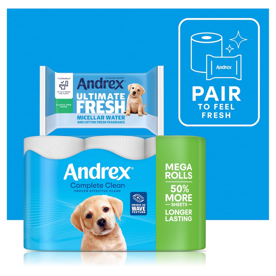image 1 of Andrex Complete Clean Toilet Tissue Mega Rolls 12 Pack