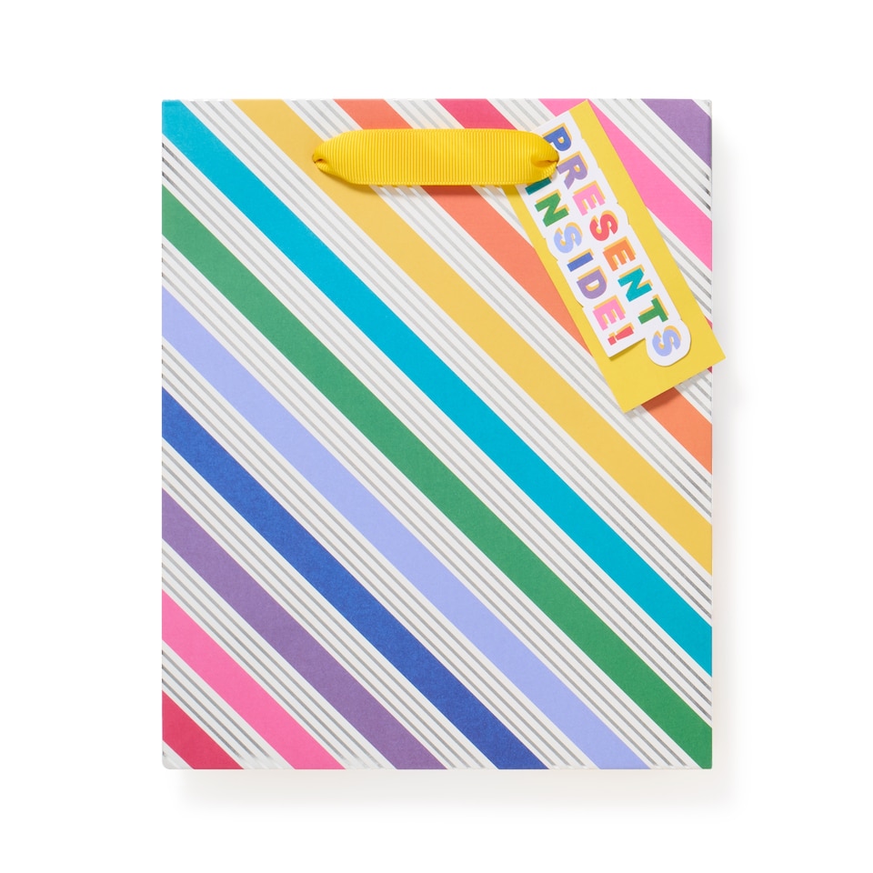 image 1 of Paperchase Rainbow Silver Foiled Stripe Medium Gift Bag