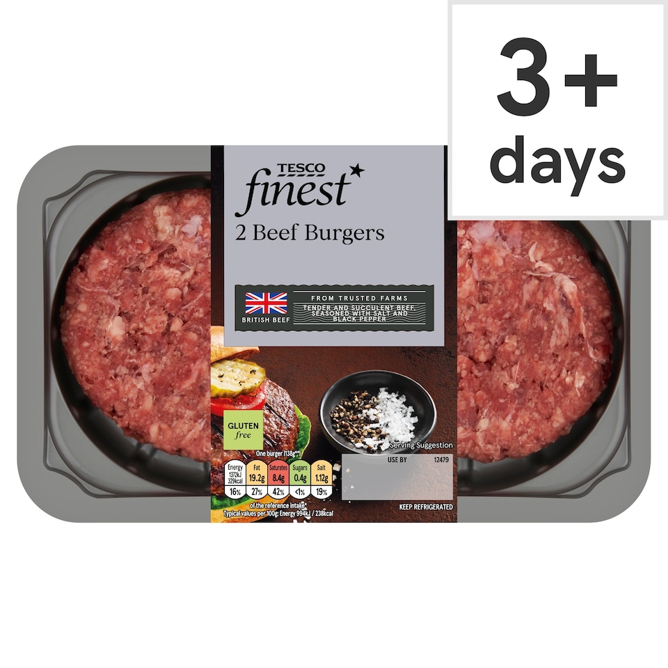 Tesco Finest 2 Beef Burgers 340g (C)