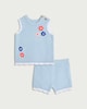 image 1 of F&F Baby 2-Piece Pure Cotton Floral Crochet Vest and Shorts Set in Blue