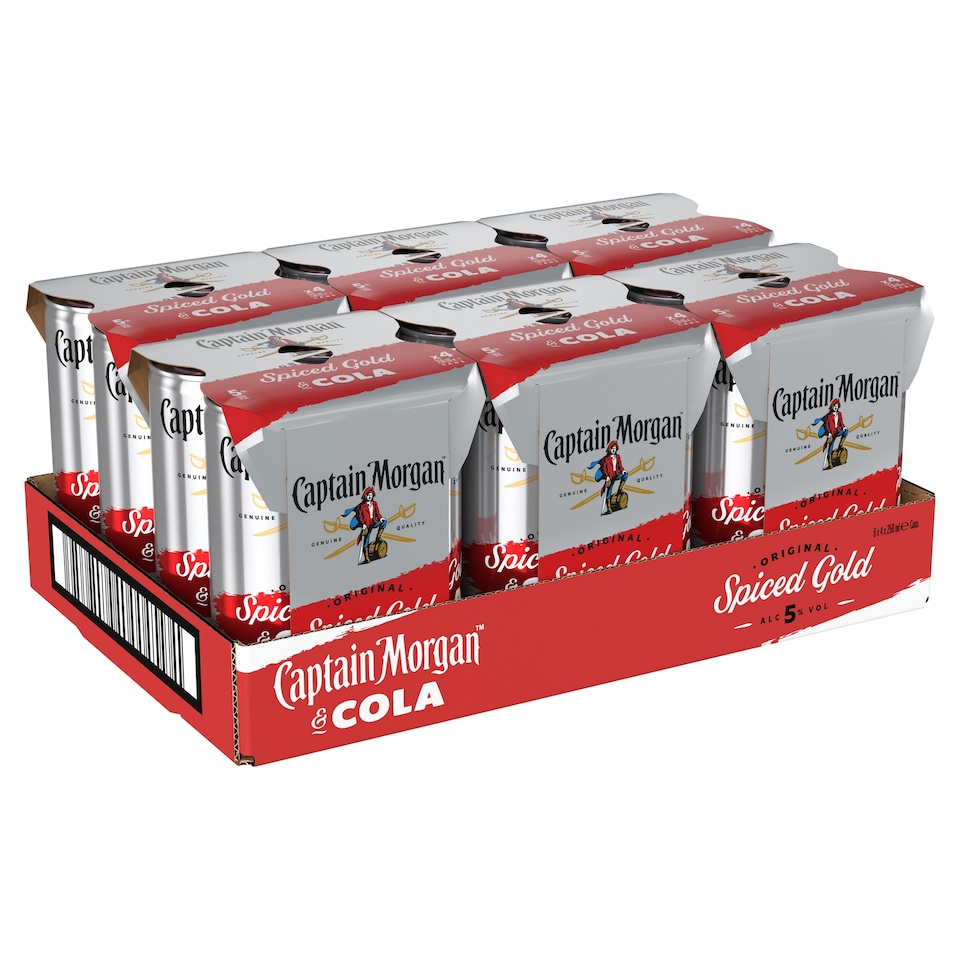 image 1 of Captain Morgan Spiced Gold Rum & Cola Premixed Can 5% Vol 4x250ml