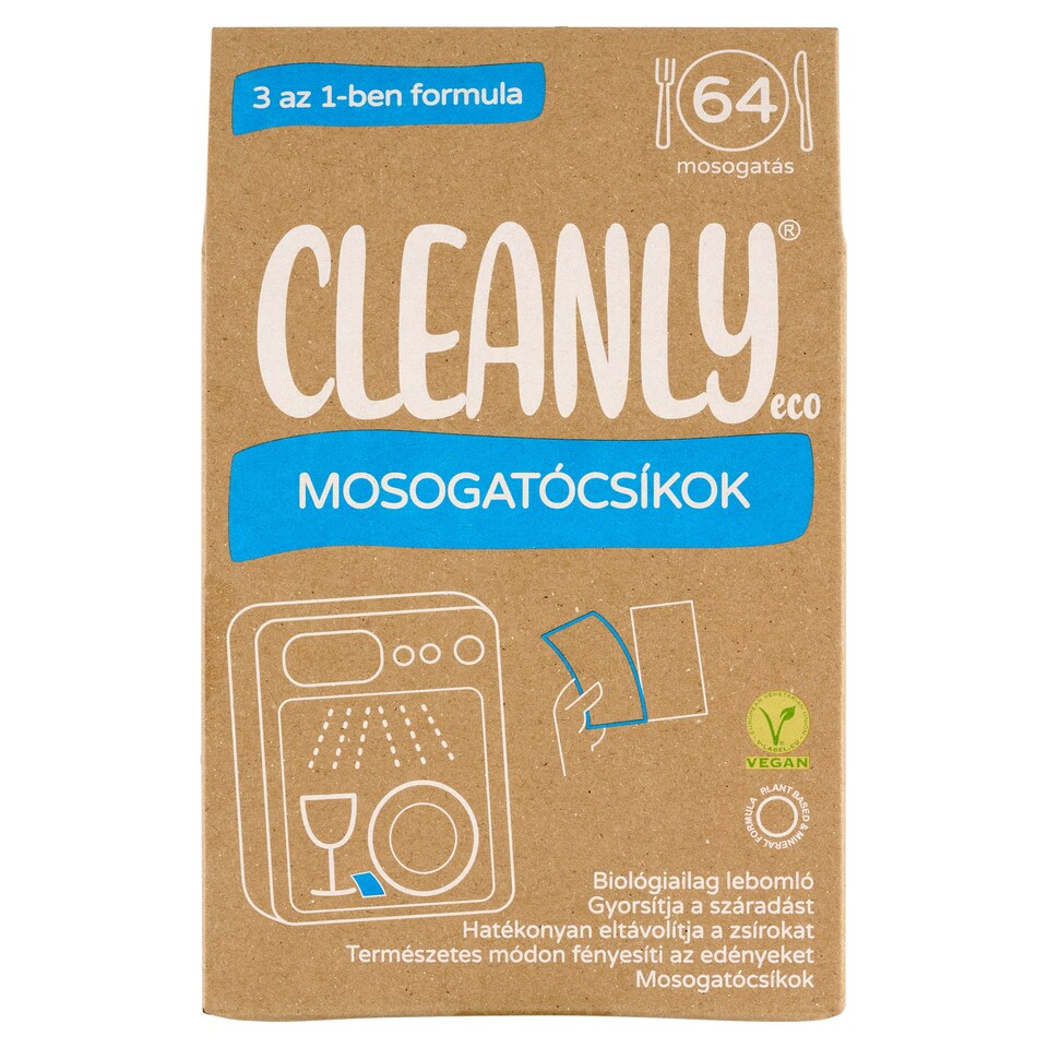 Cleanly Eco 3 az 1-ben formula mosogatócsíkok 64 db