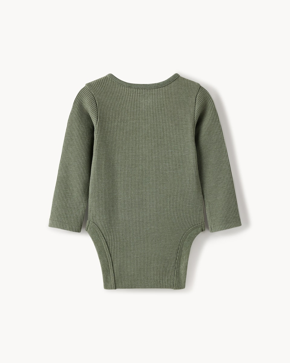 image 1 of F&F Baby 3-Pack Cotton-Rich Ribbed Long Sleeved Bodysuits in Green