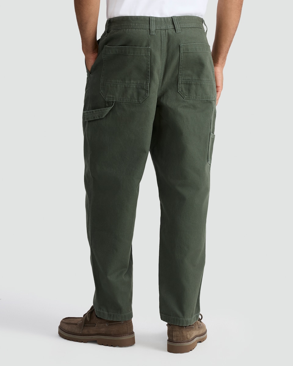 image 1 of F&F Pure Cotton Button Fastening Utility Trousers in Green