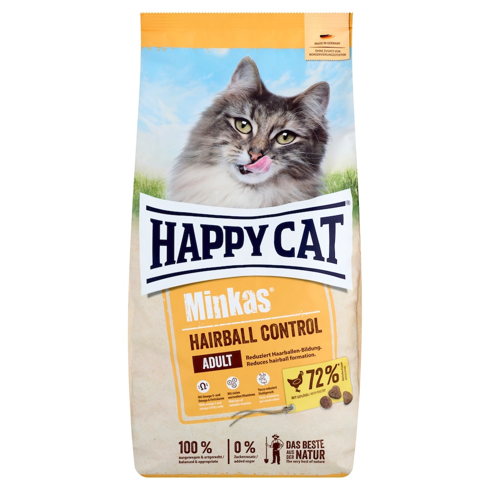 Happy Cat Minkas Hairball Control baromfival teljes értékű eledel felnőtt macskák számára 1,5 kg