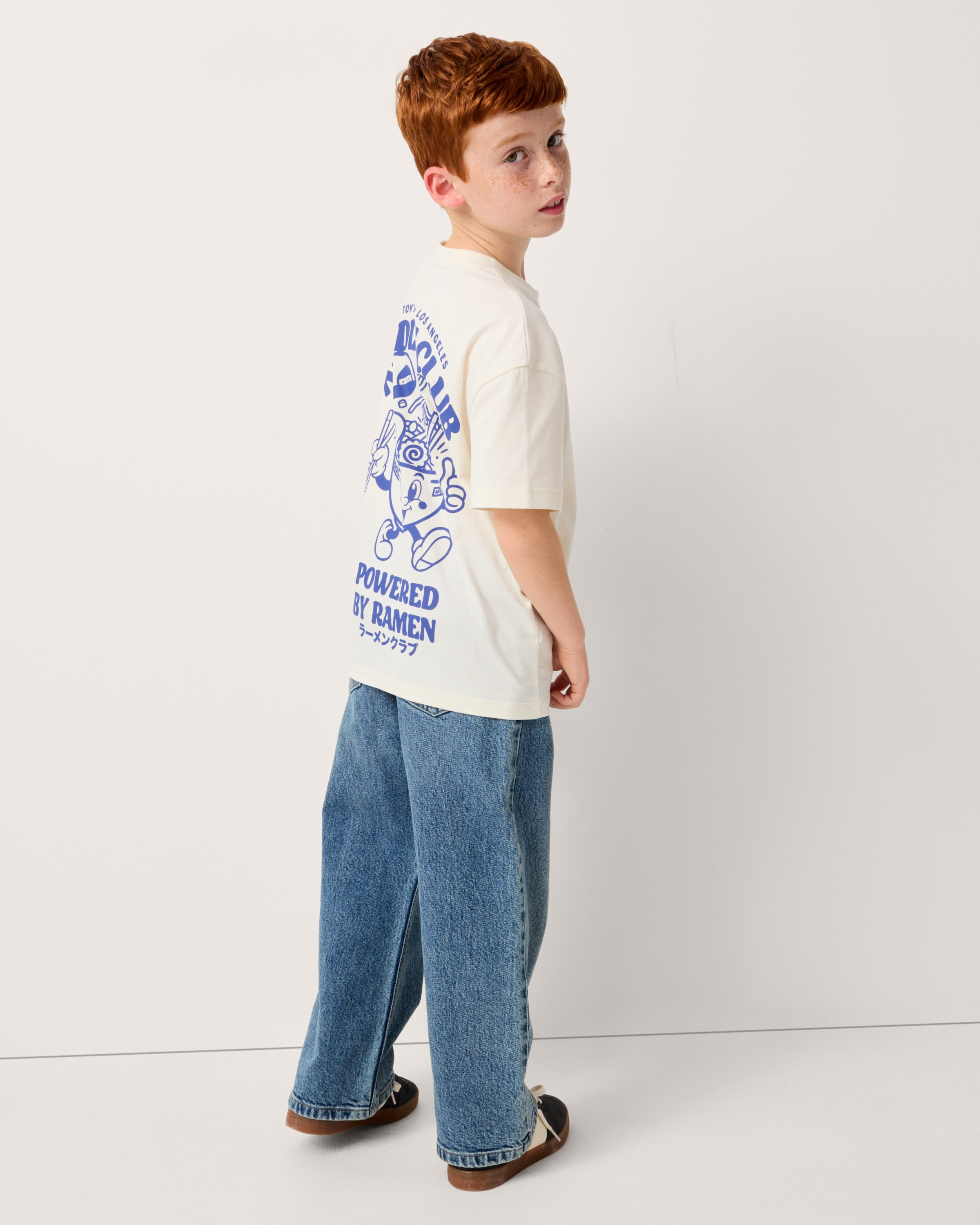 F&F Boys Pure Cotton Noodle Club T-Shirt in White