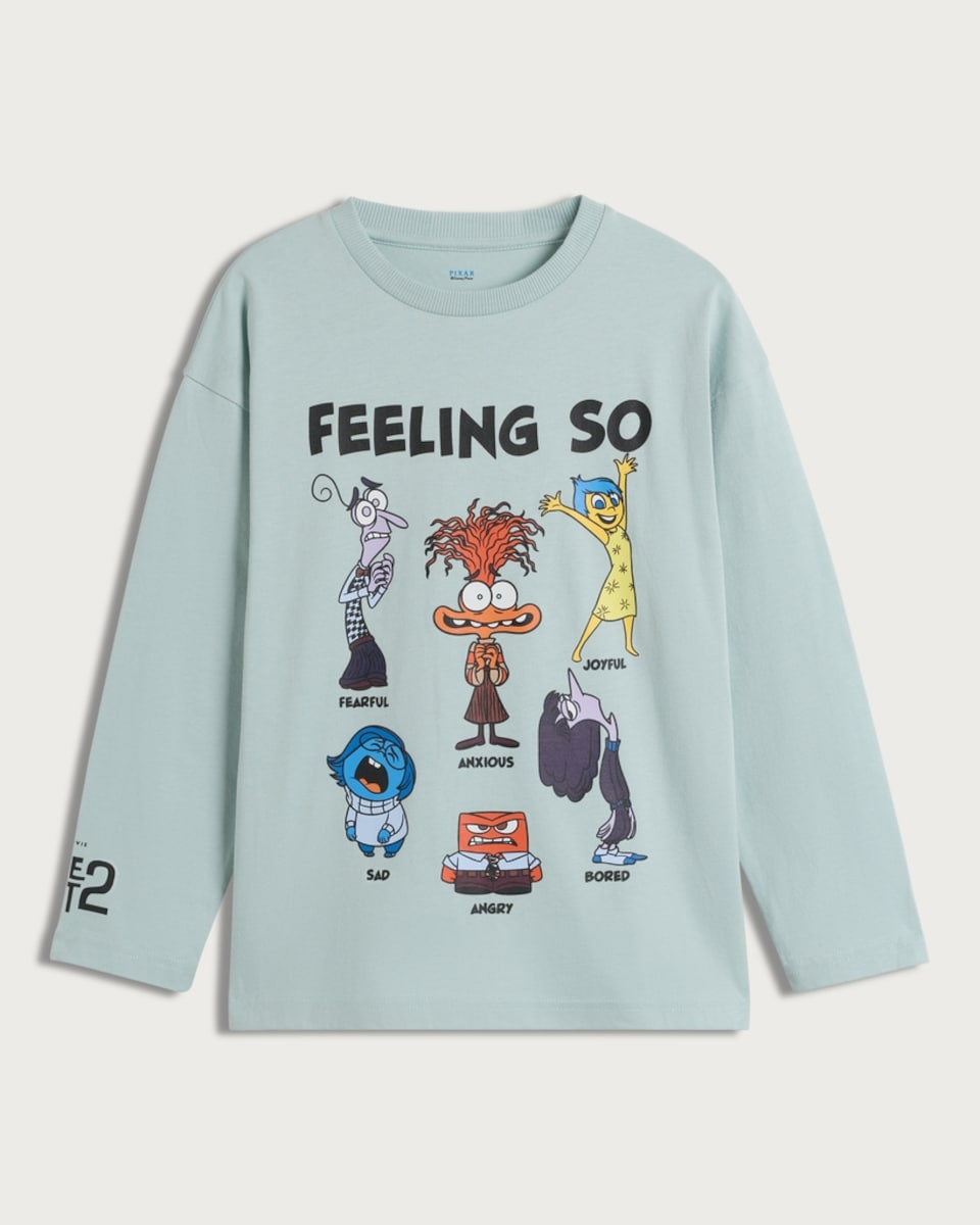 Disney Inside Out Pure Cotton Feeling So Print Long Sleeved Top in Green