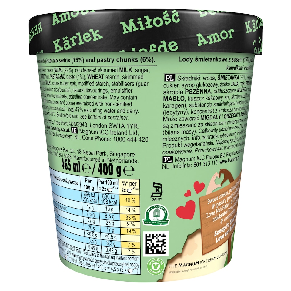 image 1 of BEN & JERRY'S Love Nut Hate Ice Cream Pistachio Swirls 465ml