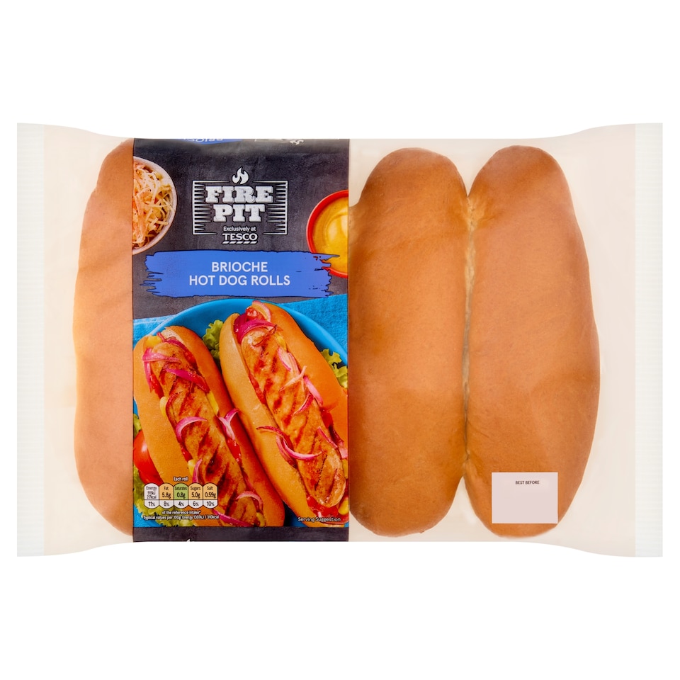 Tesco Fire Pit 4 Brioche Hot Dog Rolls 285G