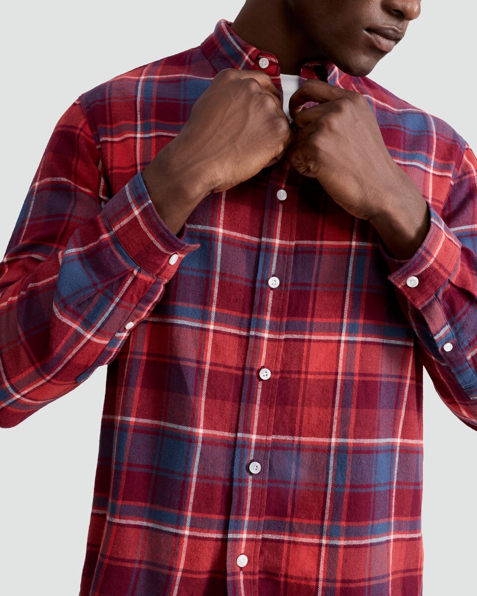 image 1 of F&F Pure Cotton Flannel Check Print Shirt in Red
