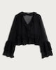 image 4 of F&F Chiffon Polka Dot Ruffled Blouse in Black