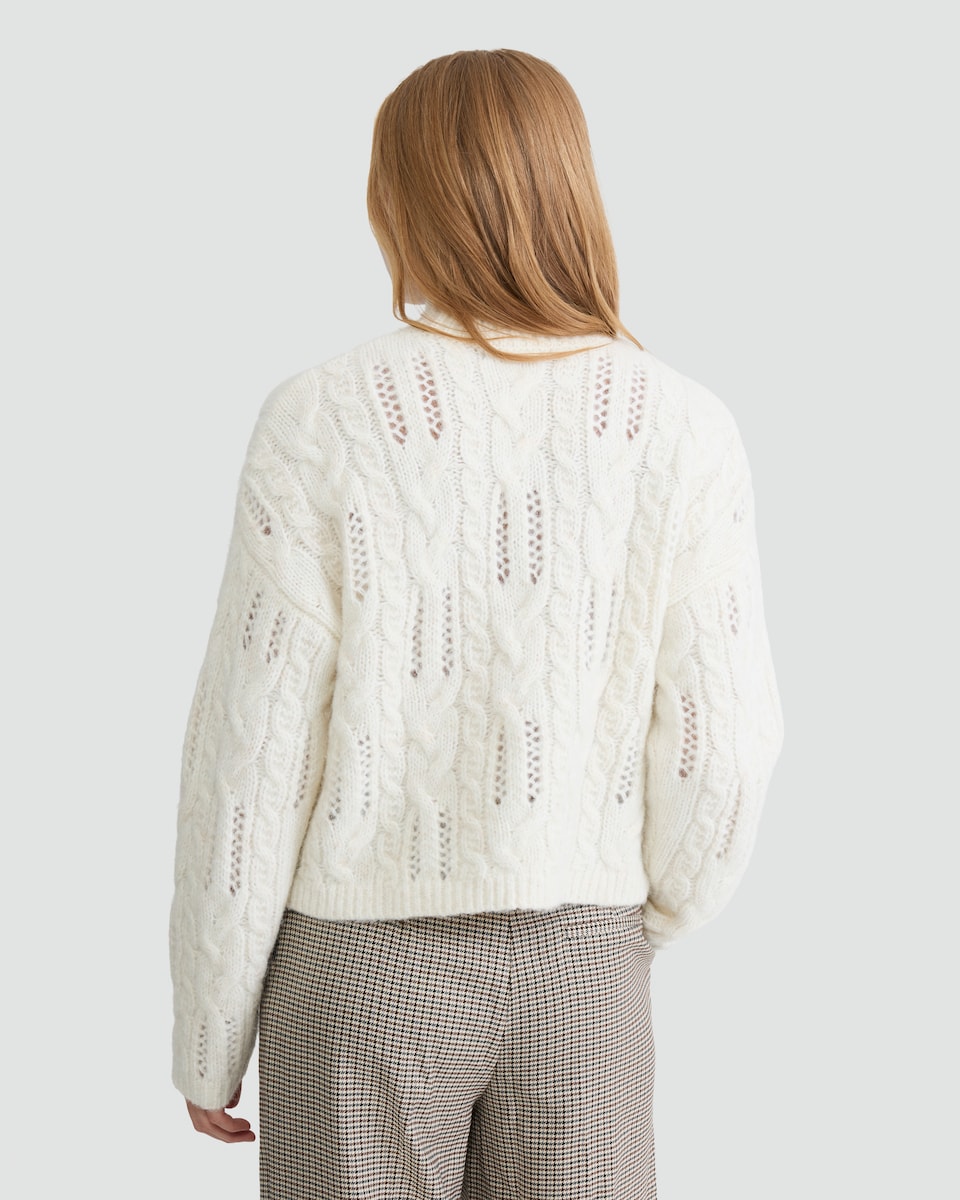 image 1 of F&F Ribbed High Neck Cable Knit Jumper with Wool in Cream