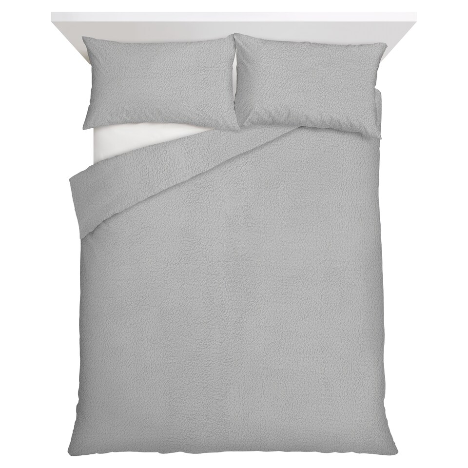 F&F Home Bedding Silver Teddy Fleece Duvet Set King