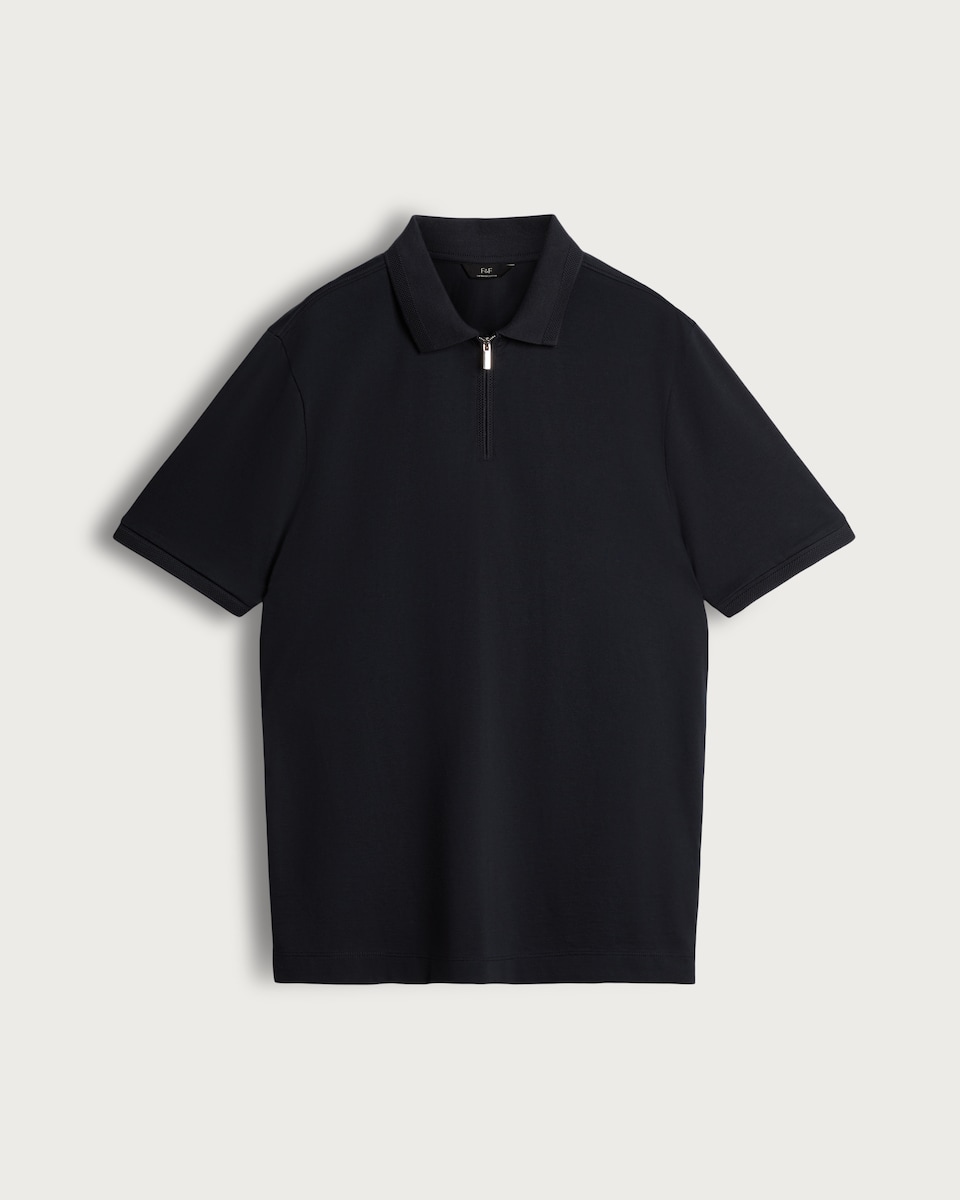 image 1 of The F&F Edit Supima® Cotton Zip Neck Polo Shirt in Navy