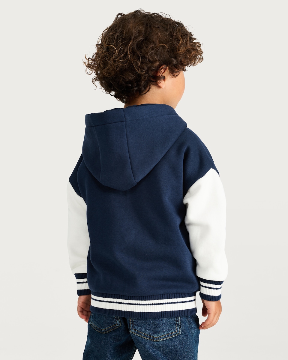image 1 of F&F Boys Cotton Rich Champs Crocodile Bomber Jacket in Navy