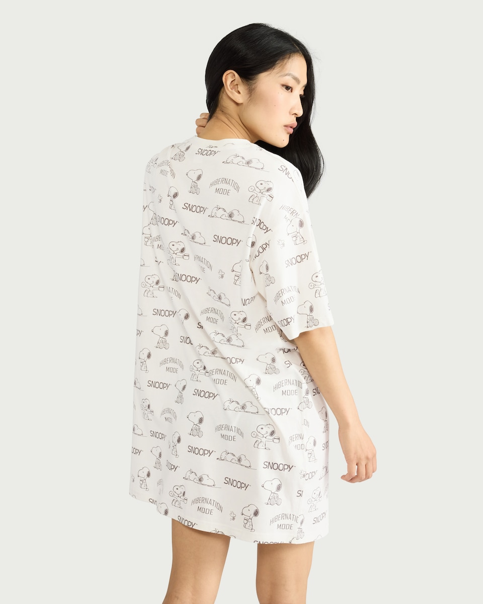 image 1 of Snoopy Pure Cotton Printed Pyjama Nightdress in Cream