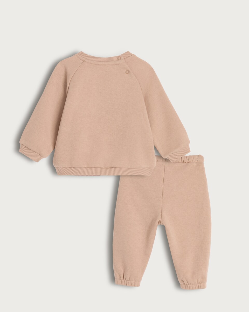 image 1 of F&F Baby 2-Piece Cotton Rich My Favourite Treat Sweatshirt and Jogger Set in Neutral
