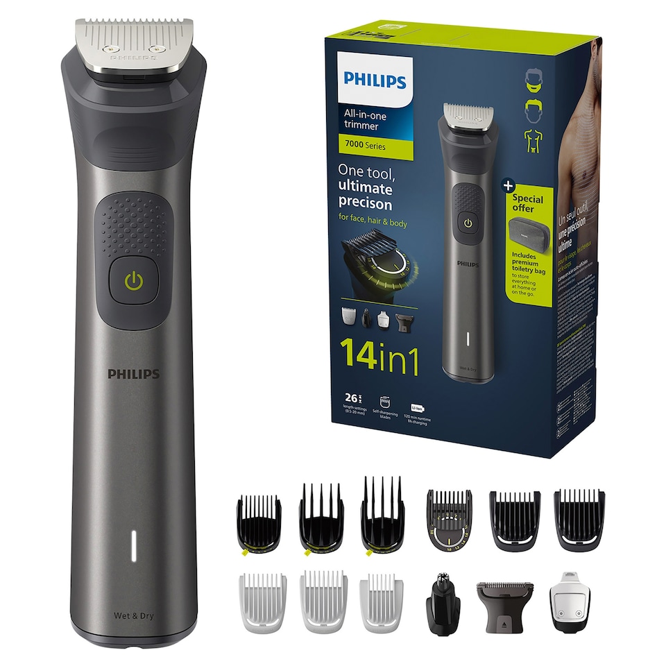 image 1 of Philips Series 7000 Multigroom,14-in-1,Trimmer for Face,Head and Body,21 length settings-MG7940/75