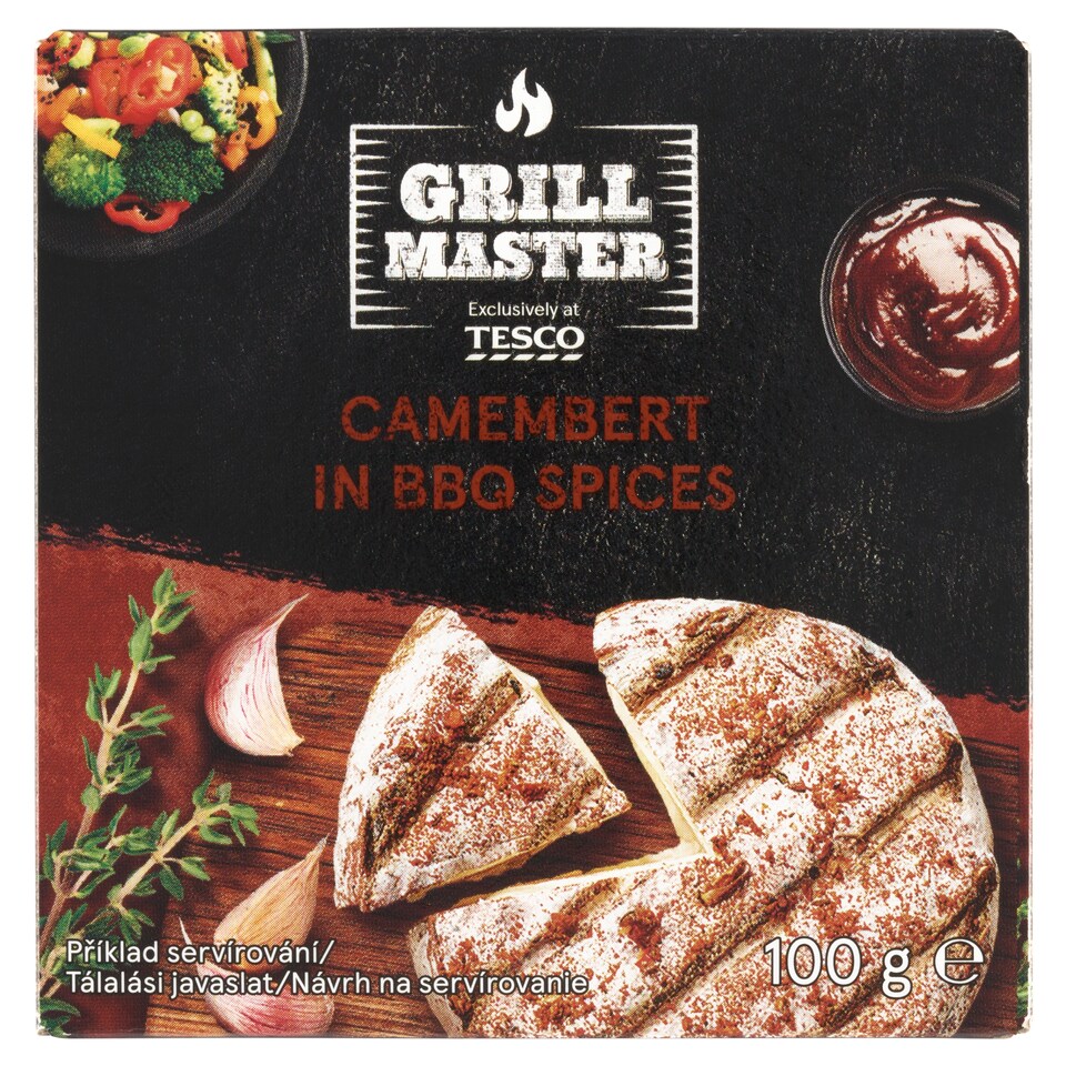 Tesco Grill Master Měkký zrající plnotučný sýr s bílou plísní na povrchu a kořenícím přípravkem 100g