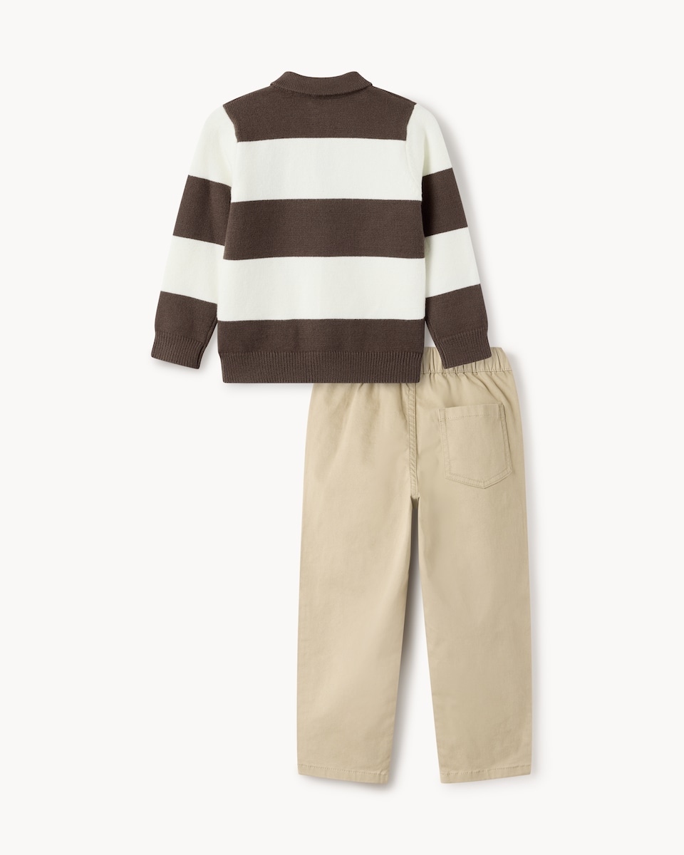 image 1 of F&F Boys Striped Jumper and Trousers Set in Multi Brown