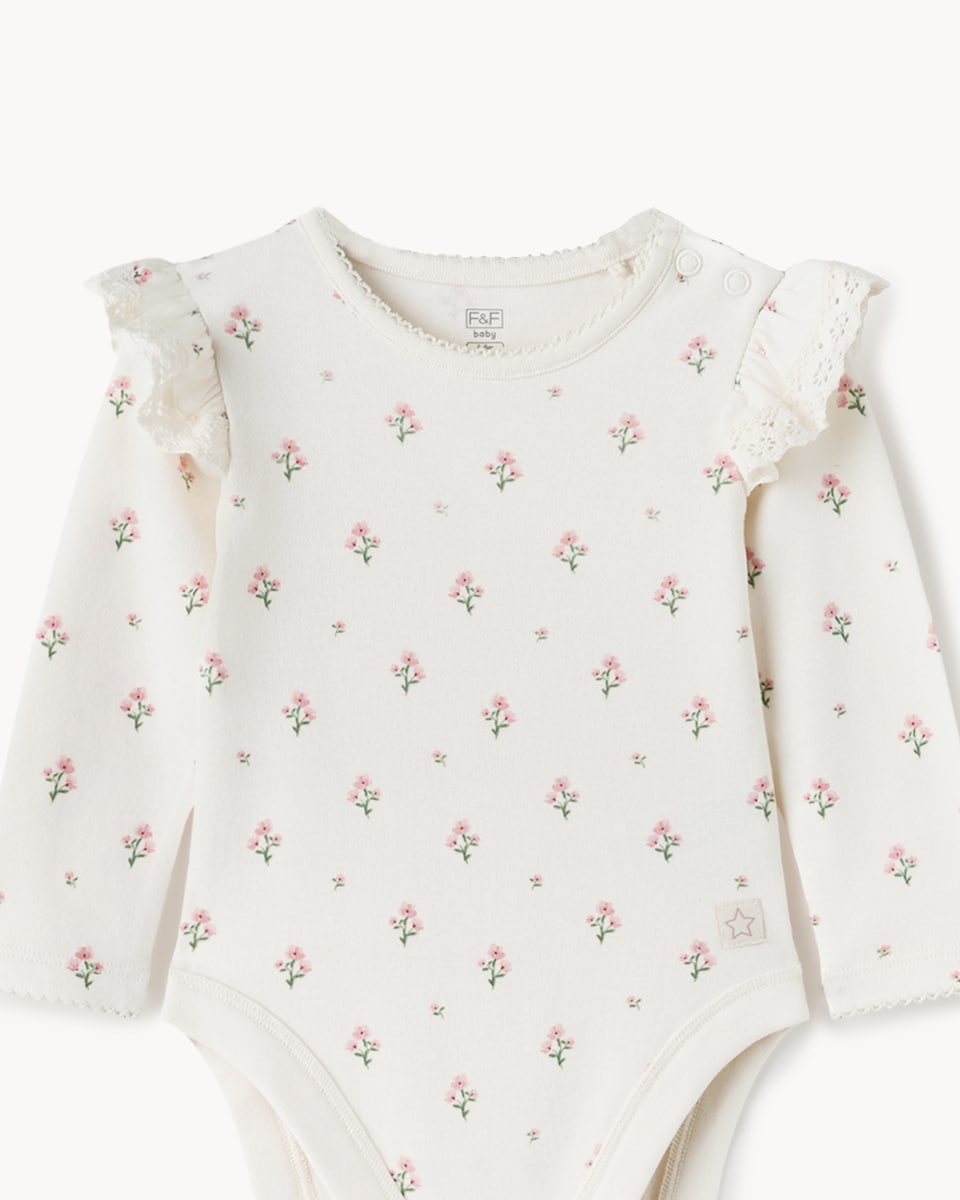 image 1 of F&F Baby 3-Pack Cotton Rich Frill Bodysuits in Mink