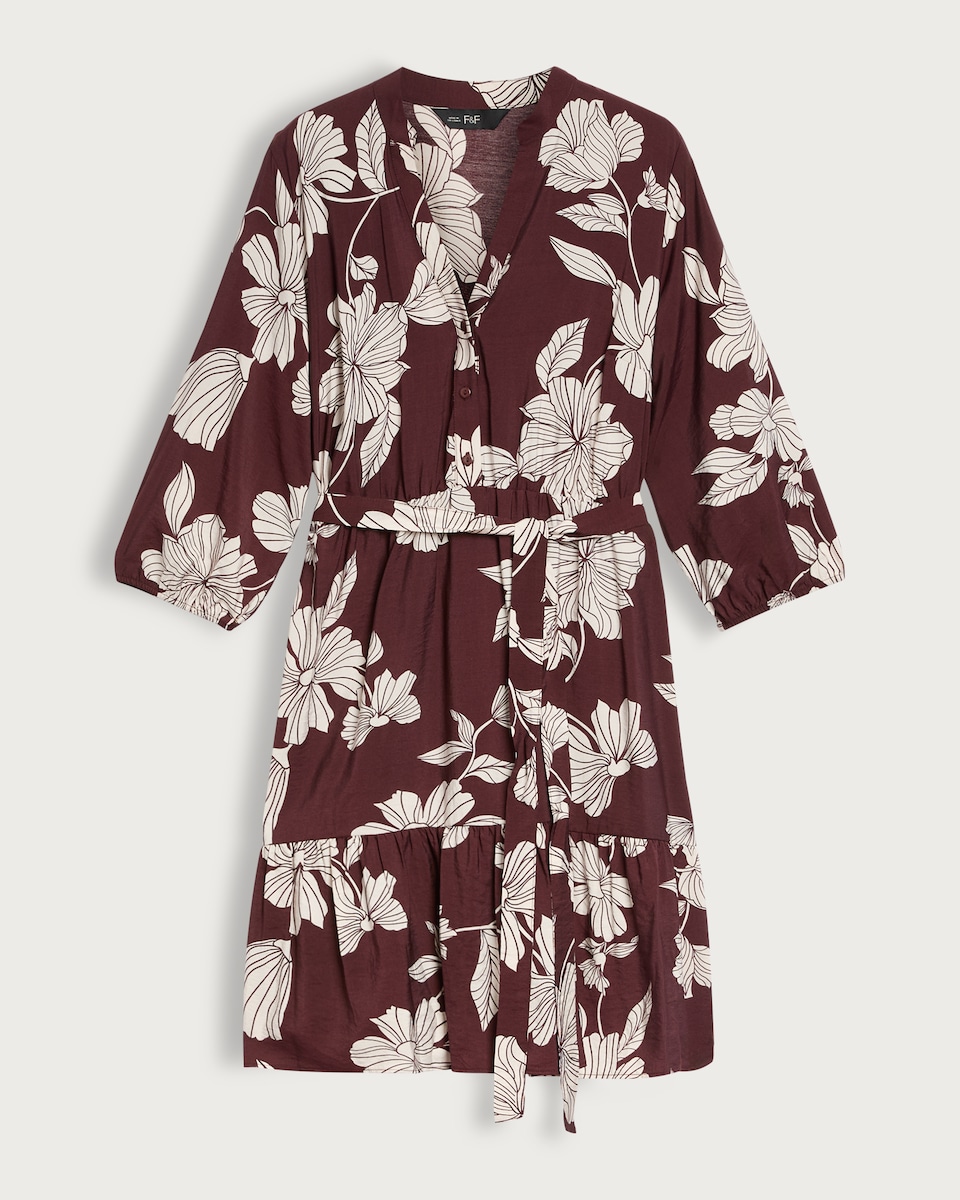 F&F Floral Print Tie Waist Mini Dress in Burgundy