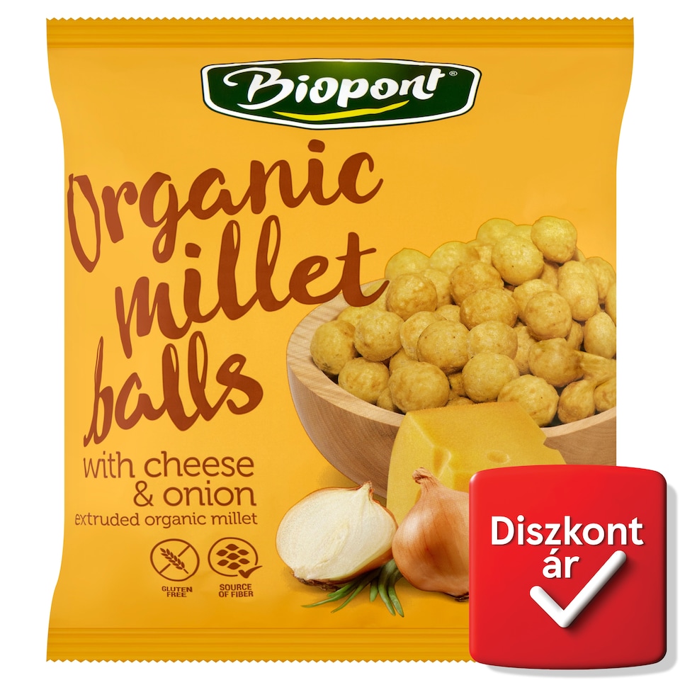 Biopont gluténmentes bio sajtos-hagymás ízesítésű extrudált kölesgolyó 75 g