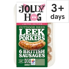 The Jolly Hog Outdoor Bred Leek Porkers 6 British Sausages 400G