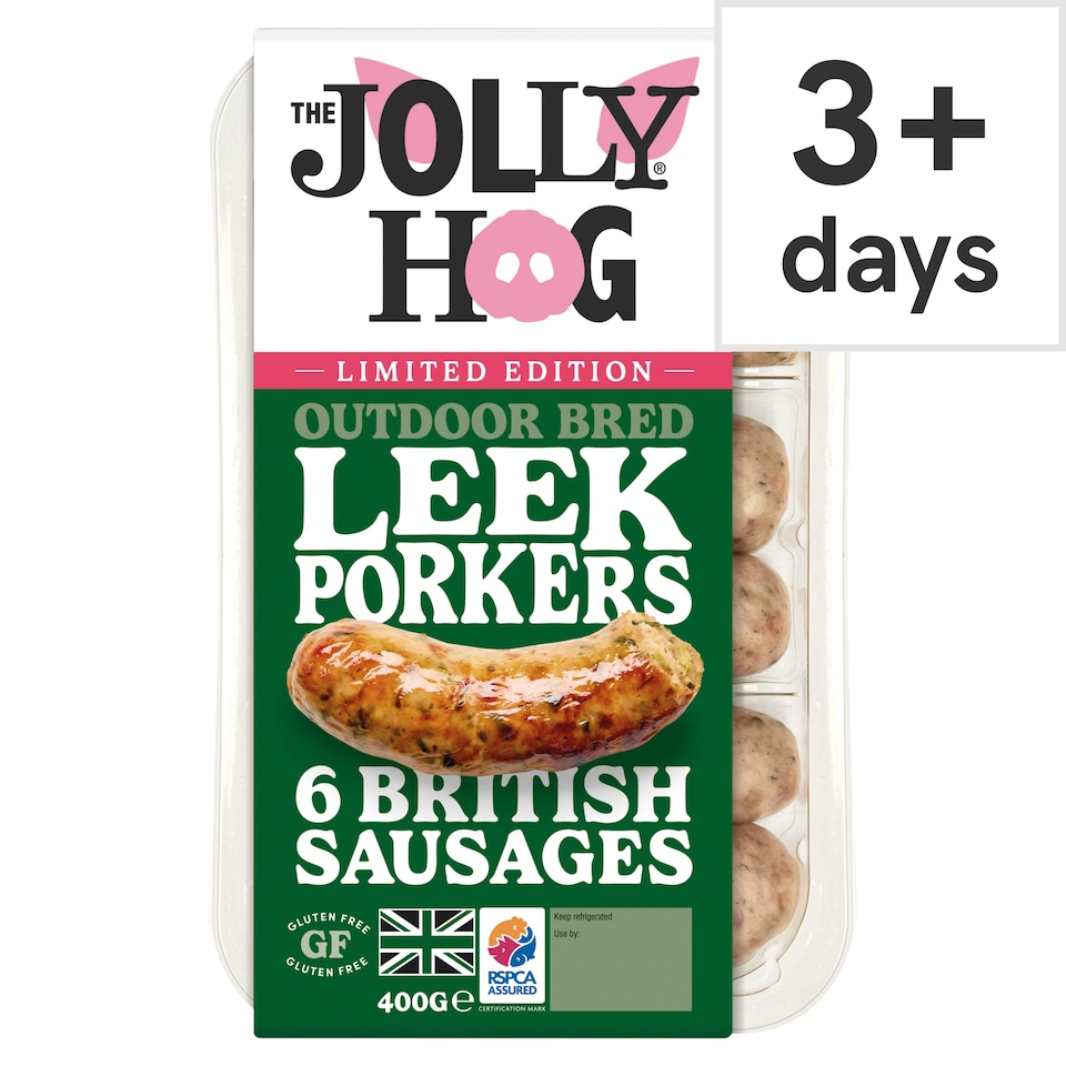 The Jolly Hog Outdoor Bred Leek Porkers 6 British Sausages 400G