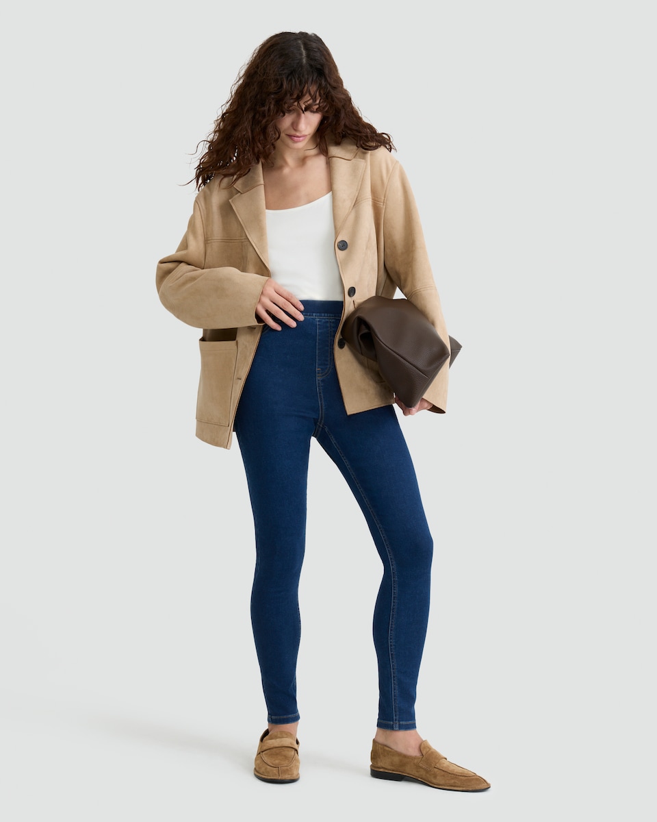 image 1 of F&F Cotton Rich High Rise Denim Jeggings in Navy