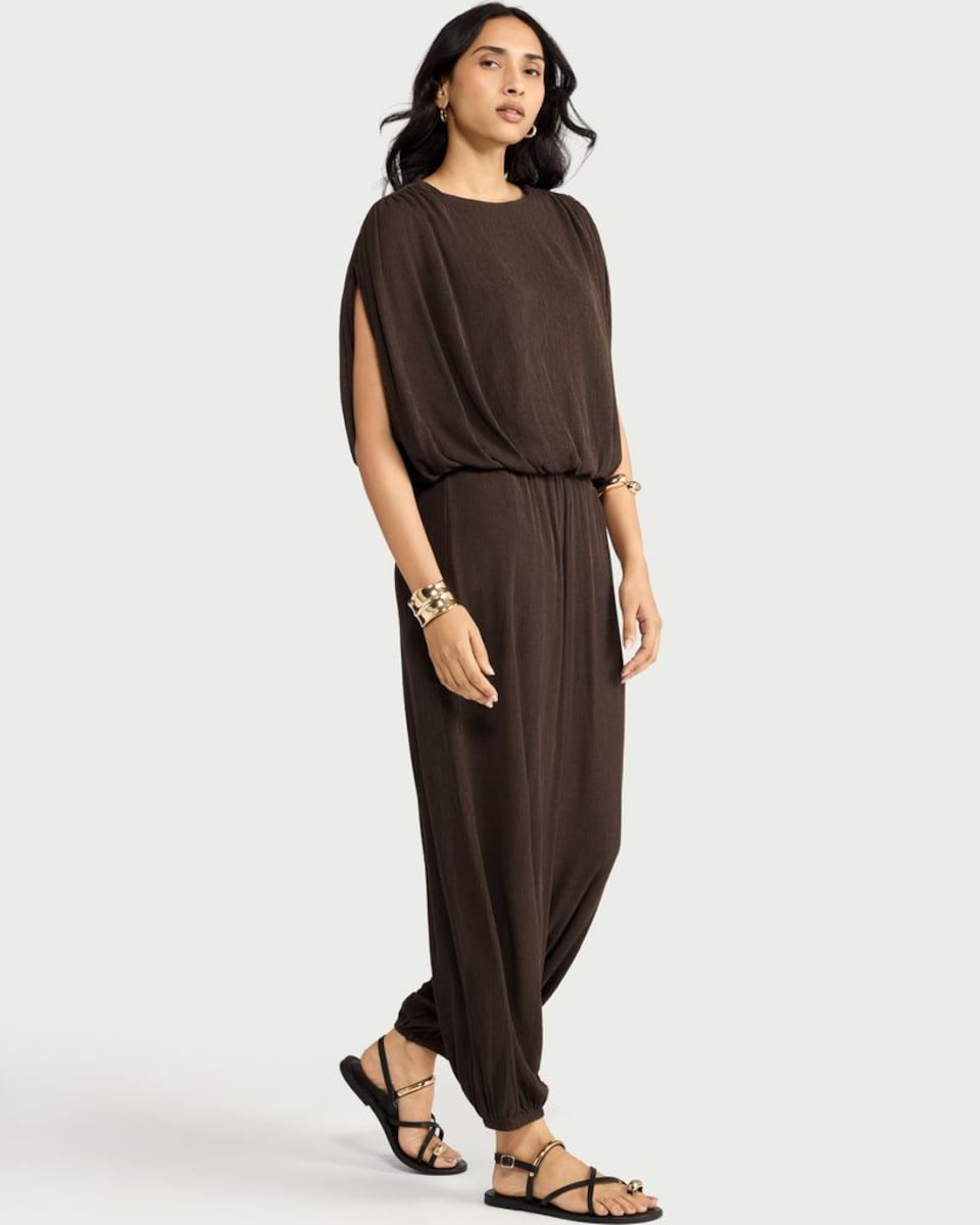 image 1 of F&F Textured Batwing Top in Chocolate