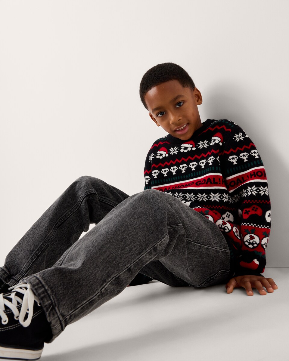 image 1 of Christmas Boys Football Gaming Jumper in Black