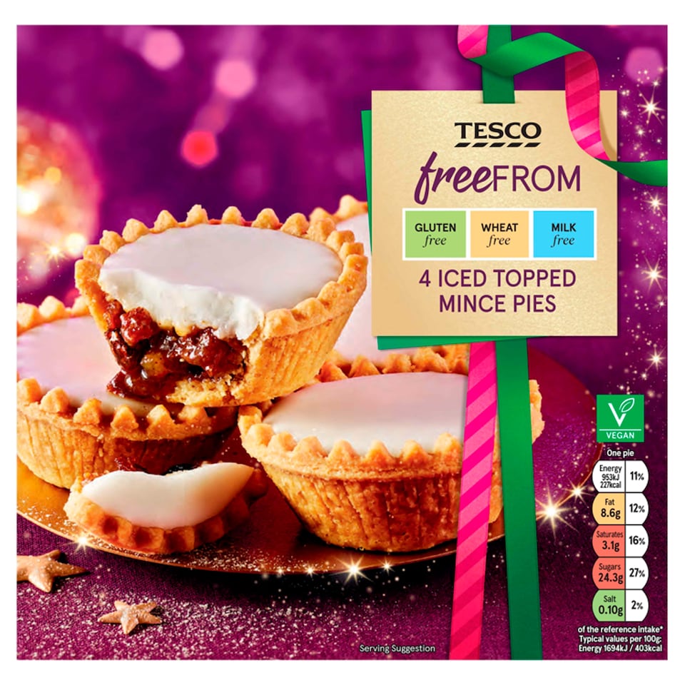 Tesco Free From 4 Iced Topped Mince Pies 225G
