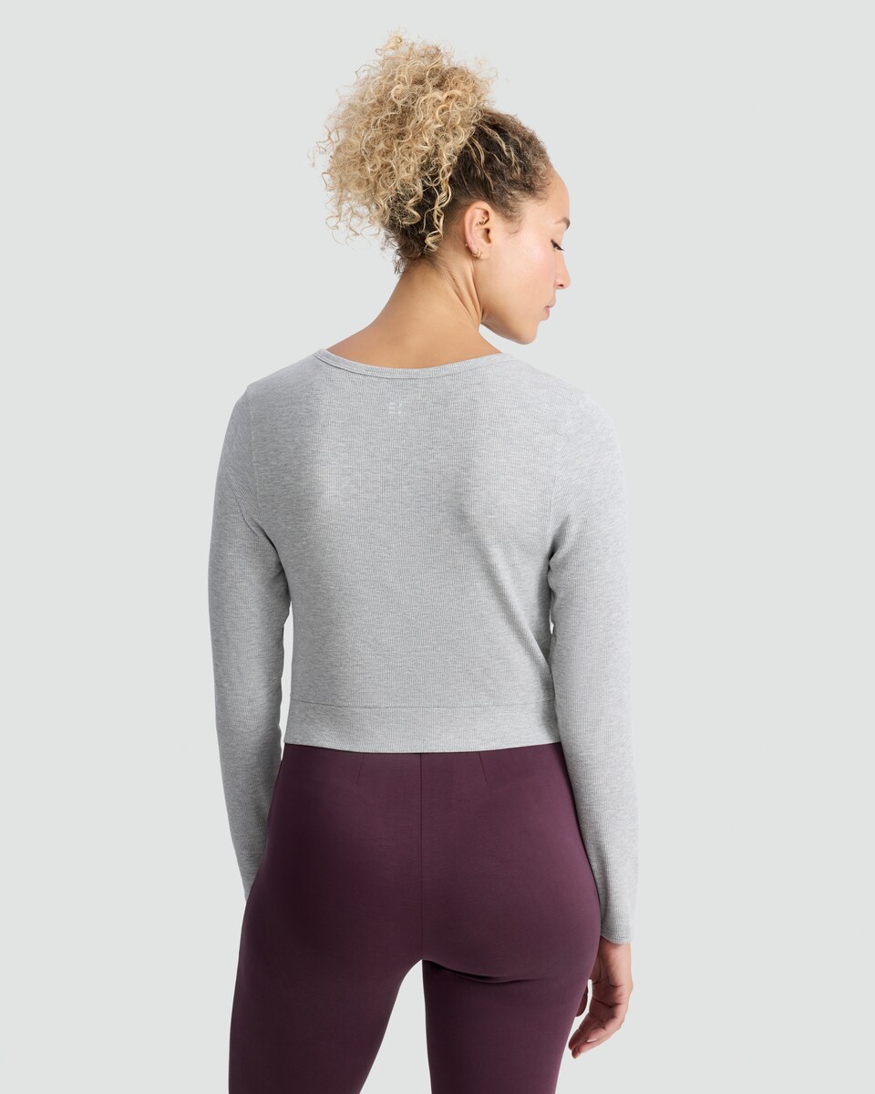 image 1 of F&F Active Long Sleeved Cross Over Top in Grey Marl