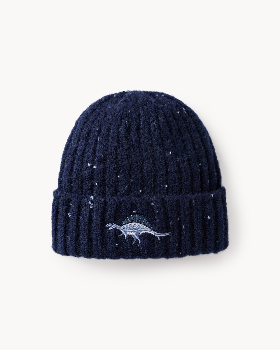 image 1 of F&F Boys Dinosaur Embroidered Beanie Hat in Navy