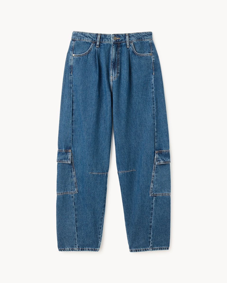 image 1 of F&F Pure Cotton Cargo Jeans in Blue