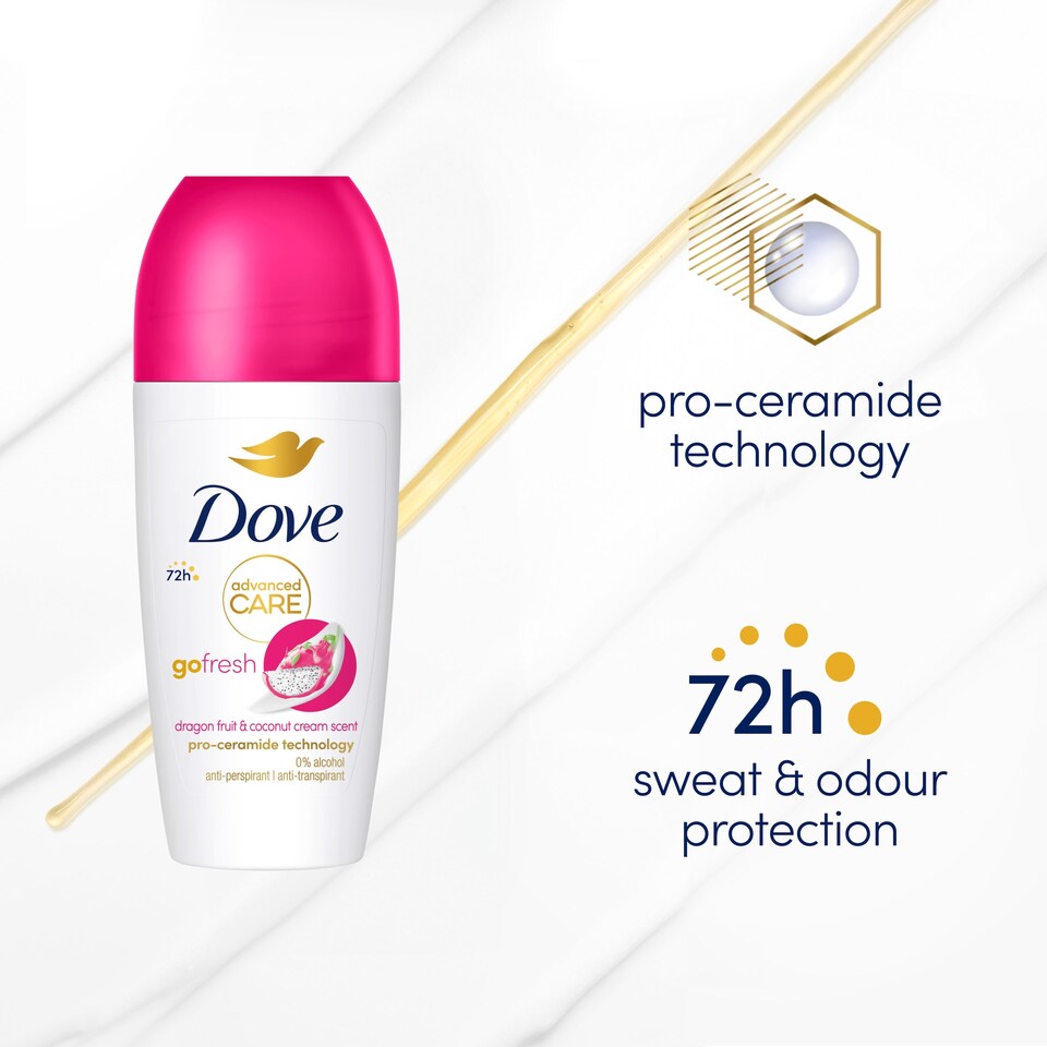 image 1 of Dove Advanced Care Go Fresh Dragonfruit and Coconut Cream Roll On Anti-Perspirant Deodorant 50ml