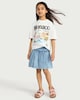 image 1 of F&F Girls Pure Cotton Bubble Hem Denim Skirt in Blue