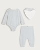 image 2 of F&F Baby 3-Piece Cotton Rich Stripe Print Henley Bodysuit, Legging and Bib Set in Blue