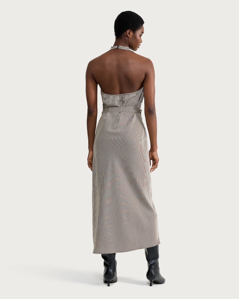 image 1 of F&F Striped Halterneck Midi Dress in Cream