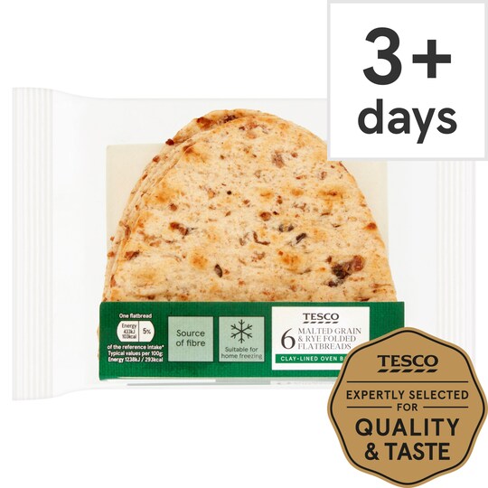 Tesco Malted Grain & Rye Folded Flatbread 6 Pack Tesco Groceries