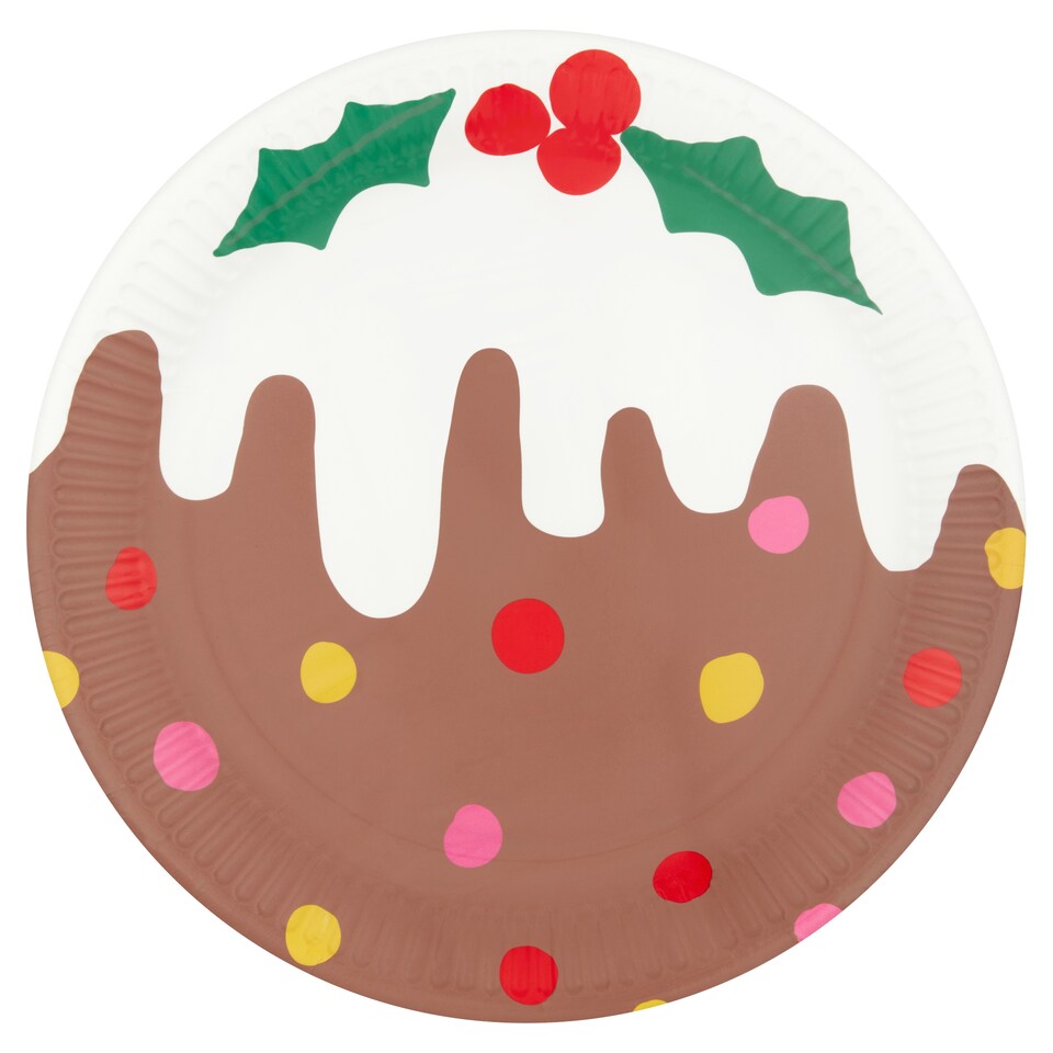 Tesco Christmas Pudding Plate 8 Pack Red