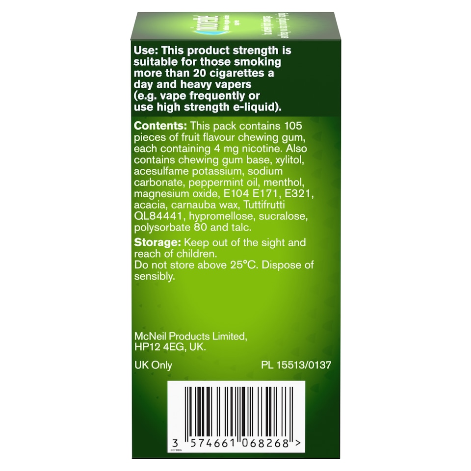 image 1 of Nicorette Stop Smoking Aid 4mg Nicotine Gum - Fruitfusion 105s