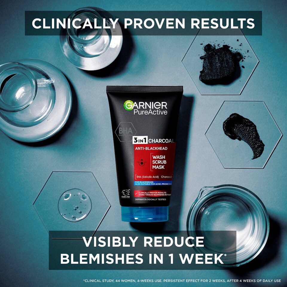 image 1 of Garnier Pure Active 3 In 1 Charcoal Face Wash 150Ml