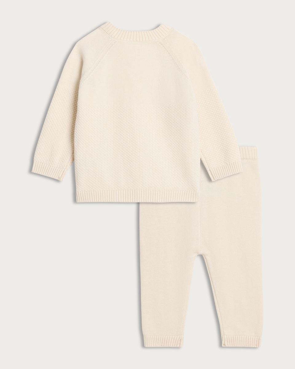 image 1 of F&F Baby 2-Piece Pure Cotton Embroidered Jumper and Trousers Set in White